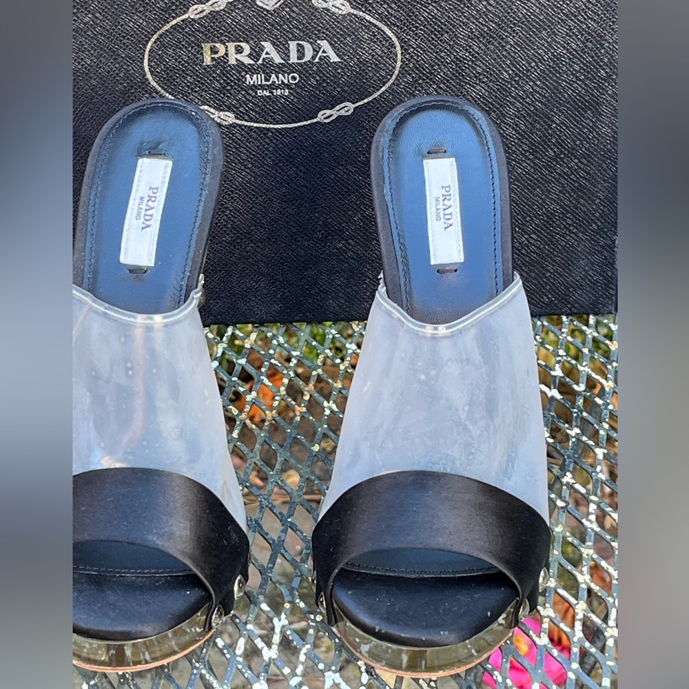 Prada Women's Black and Clear Mules